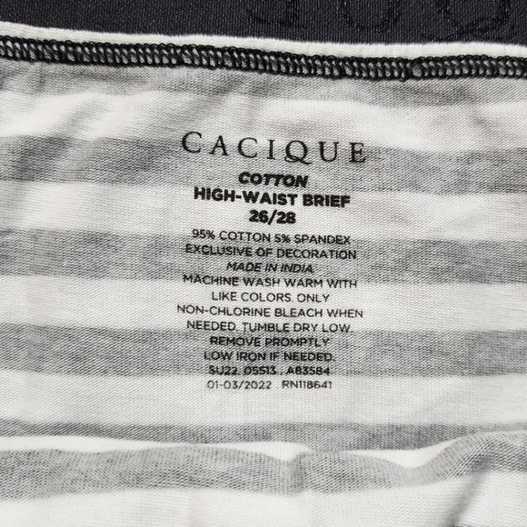 Cacique Cotton High Waist Brief, Black/White, 26/28 - Picture 7 of 7